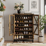Maupvit Farmhouse Shoe Cabinet with Doors, 6-Tier Shoes Rack Shoe Storage Organizer with Adjustable Shelves & Metal Legs, Rustic Shoe Storage Cabinet for Entryway, Hallway, Closet, Living Room Maupvit