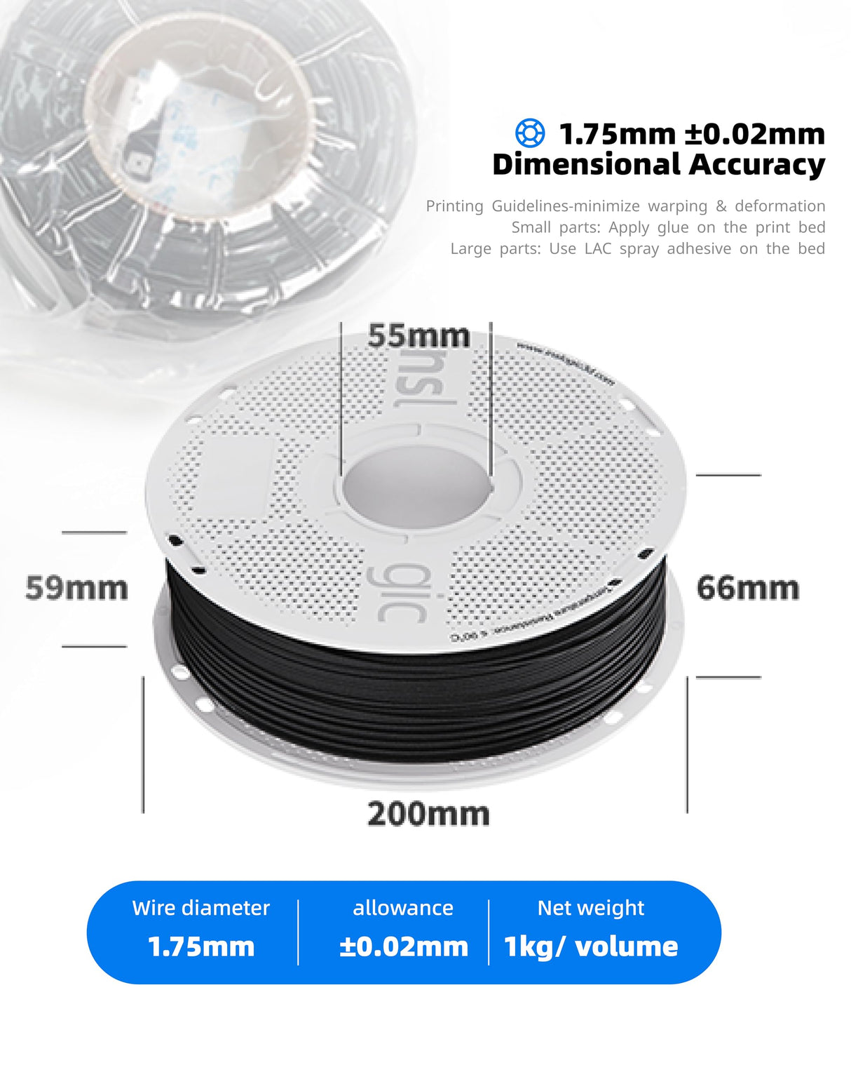 Inslogic PC-ABS Filament 1.75mm, Black Polycarbonate Filament 1.75mm Blend with ABS 1kg - Tough and Heat Resistant 1.75mm 3D Printer Polycarbonate Filament, Dimensional Accuracy +/- 0.02mm Inslogic