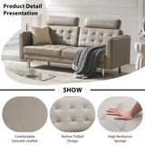 RXRRXY 72'' Top-Grain Loveseat Leather Sofa Couch, Modern Genuine Leather Love Seat Sofa Couch with Sofa Pillows and Classic Button Tufted Design for Living Room, Bedroom, Apartment (Beige) RXRRXY