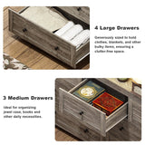 GlouMod Farmhouse 7 Drawers Dresser for Bedroom，Wooden Dresser with LED Light & Power Outlet, Tall Dresser Wide Chests of Drawers, Storage Organizer for Living Roon, Entryway, Closet, Gray Dresser GlouMod