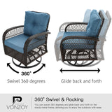 VONZOY 3 Pieces Patio Furniture Set, Outdoor Swivel Glider Rocker, Wicker Patio Bistro Set with Rocking Chair, Thickened Cushions and Table for Porch (Blue) VONZOY
