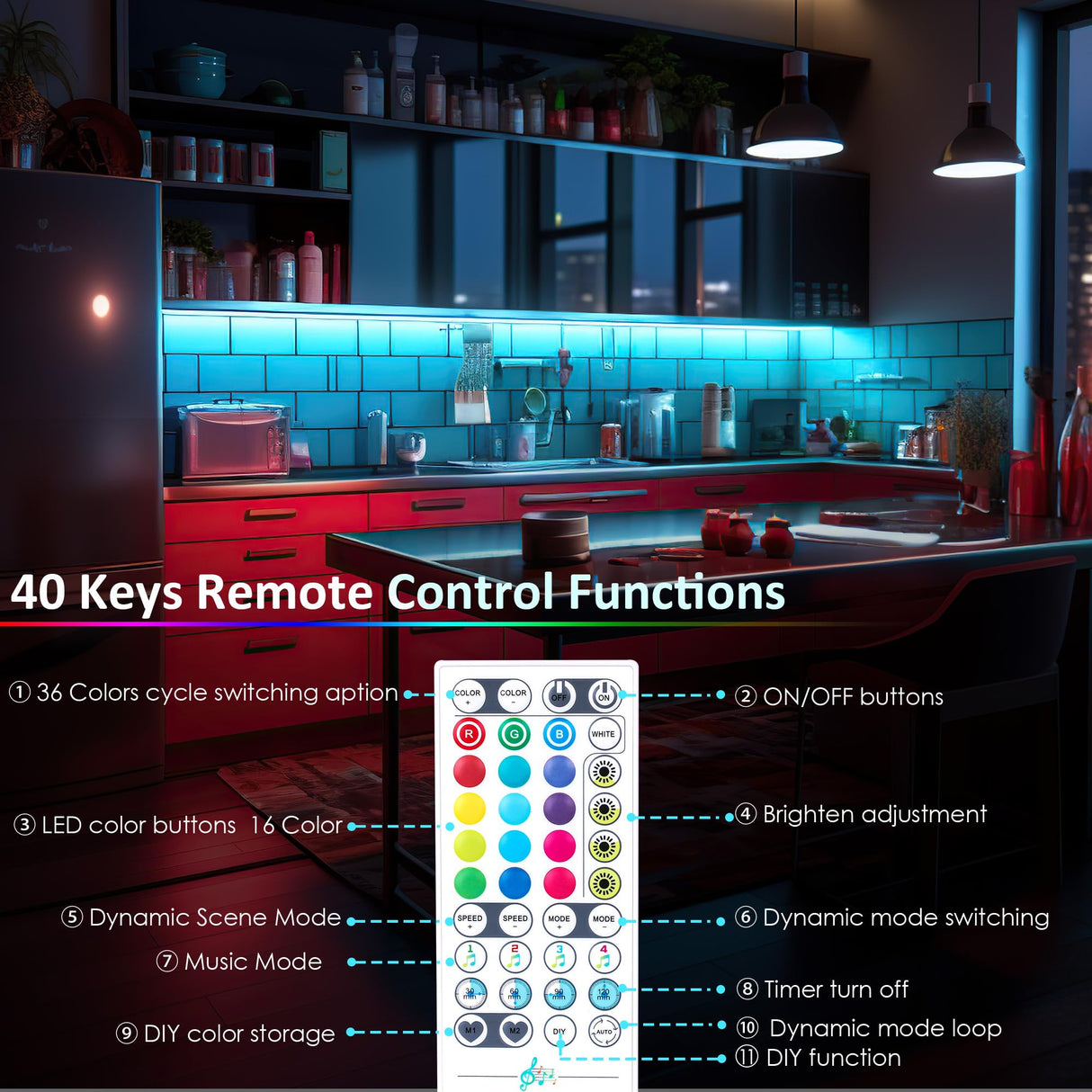 LAFULIT 10 PCS RGB Under Cabinet Lights Kit, App and Remote Control Led Strip Lights, Music Sync Color Changing Led Lights, Plug in Light for Cabinet, Counter, Shelf, Bookcase, 13ft LAFULIT