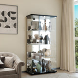 Display Cabinet with Mirror, Glass Door and Lock, 4-Shelf Fast Installation in 30Mins Curio Cabinet with 5mm Tempered Glass Floor Standing Bookshelf for Bedroom, Living Room, 65'' x32'' x14'', Black GDJAASJI