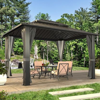 Yardenaler 10x12 FT Hardtop Gazebo Canopy with Double Galvanized Steel Roof, Permanent Outdoor Pavilion with Curtain & Mesh Netting for Patio. Garden, Backyard, Gray - WoodArtSupply