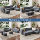 143" Modular Sectional Sofa with Storage - U Shaped Convertible Couch for Living Room, Deep Seat Cloud Couch with Ottoman, Modern L-Shaped Sofa Bed Alternative, Black SLEKVERSA