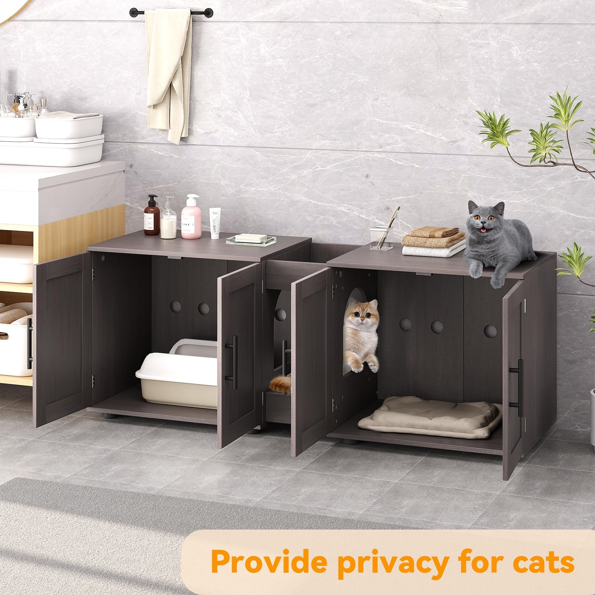 Gaomon Litter Box Enclosure with Double Room,Cat Hidden Litter Box Enclosure Furniture for 2 Cats with Double Room, 55”L x 17.7”W x 22.5”H Cat House,Wooden Enclosed Cat Litter Box Furniture,W - WoodArtSupply