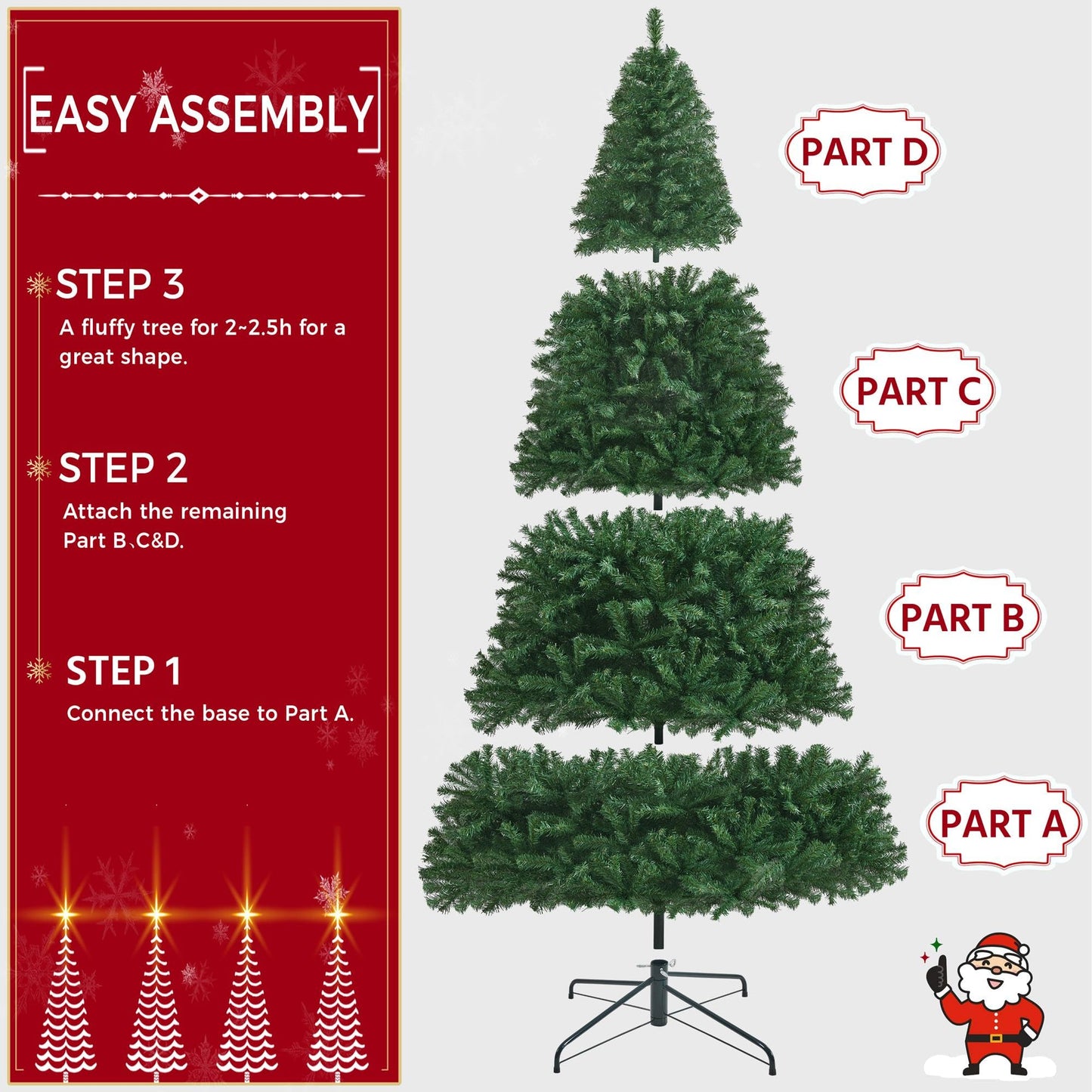 Yaheetech 9ft Premium Spruce Hinged Artificial Full Christmas Tree with 2028 Branch Tips Holiday Xmas Tree with Metal Hinges and Foldable Base for Home Party Office Decoration