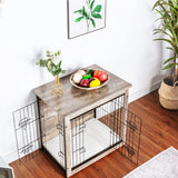 DWANTON Dog Crate Furniture with Cushion, Wooden Dog Crate with Double Doors, Dog Furniture, Dog Kennel Indoor for Small/Medium/Large Dog，End Table, Small, 27.2" L, Greige Dwanton