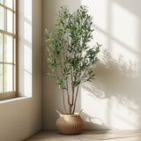 Erimda 7FT Artificial Olive Tree Tall Faux Silk Plant Tall Faux Olive Tree with Natural Wood Trunk & Lifelike Fruits Fake Potted Tree or Home Office Decor erimda