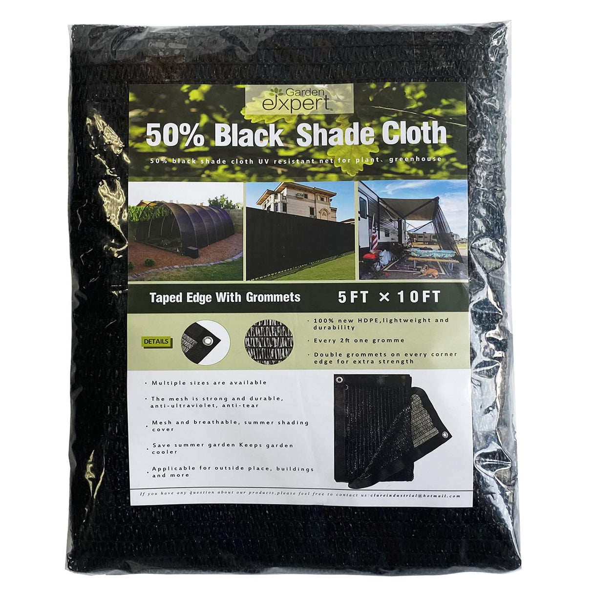 Garden expert 50% Black Shade Cloth 10x15FT Taped Edge with Grommets Sun Net Mesh for Garden Patio Backyard UV-Resistant Garden expert
