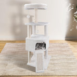 HUITREE 45in Cat Tree Tower with Big Cat Condo for Indoor Cats,Cat Tower Activity Center Cat Furniture with Scratching Post and Hanging Bed,Beige HUITREE