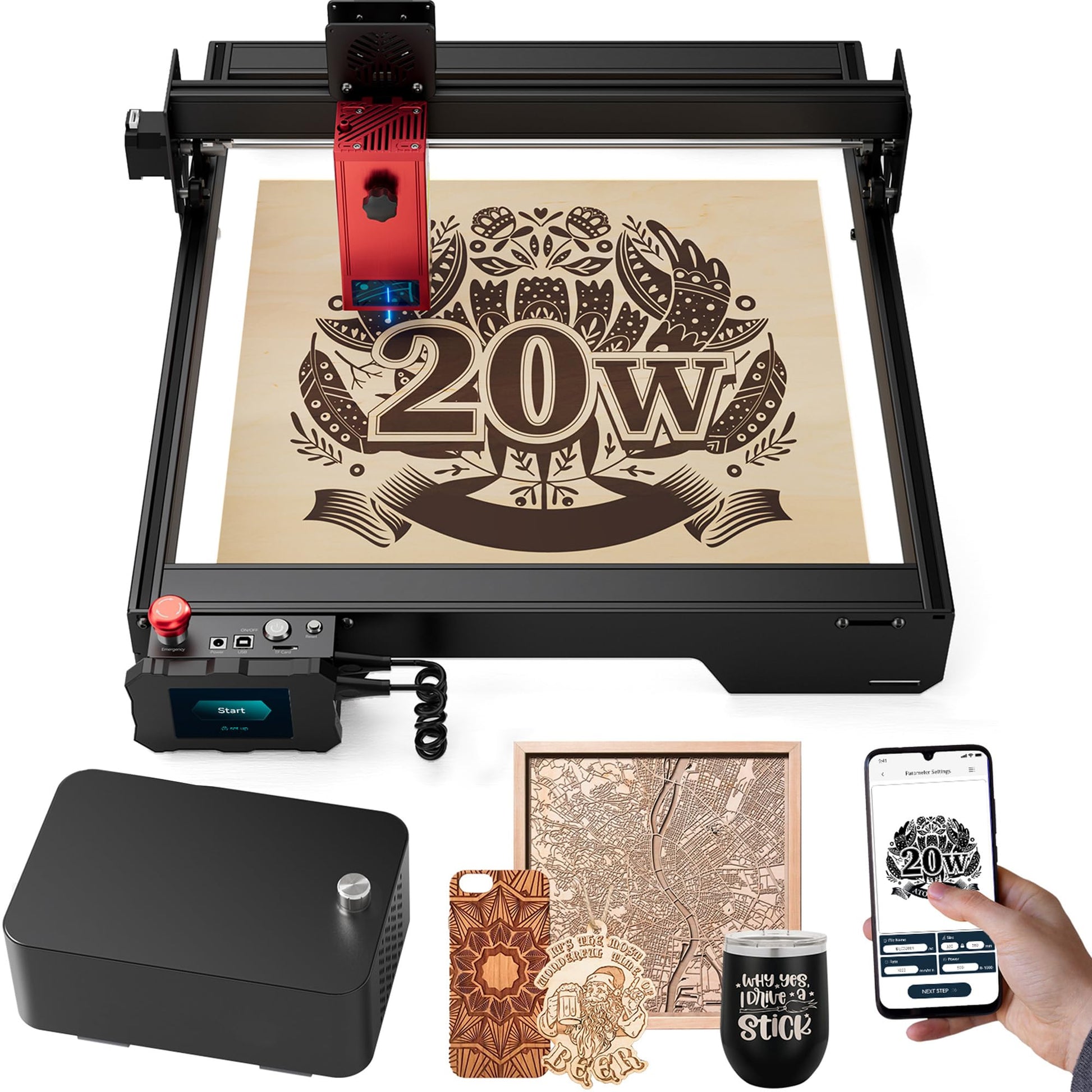 Dkenicor A20 PRO Laser Engraver with Air Assist, APP Controlled 20W Laser Cutter and Engraver Machine, 130W Laser Engraver for Wood, Metal, Leather, - WoodArtSupply