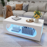 HedoAjim 43" White Led Coffee Table for Living Room, Modern Living Room Table Rectangular Contemporary Center Table with Storage, Wooden Coffee Tables with LED Lights for Dining Reception Room HedoAjim