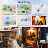 HEIBAGO Framed Paint by Numbers Kit for Adults, Fall Paint by Numbers for Beginner, Landscape Adult Paint by Number Kits on Canvas, Maple leaves painting by numbers for gift home wall decor 12*16 inch HEIBAGO