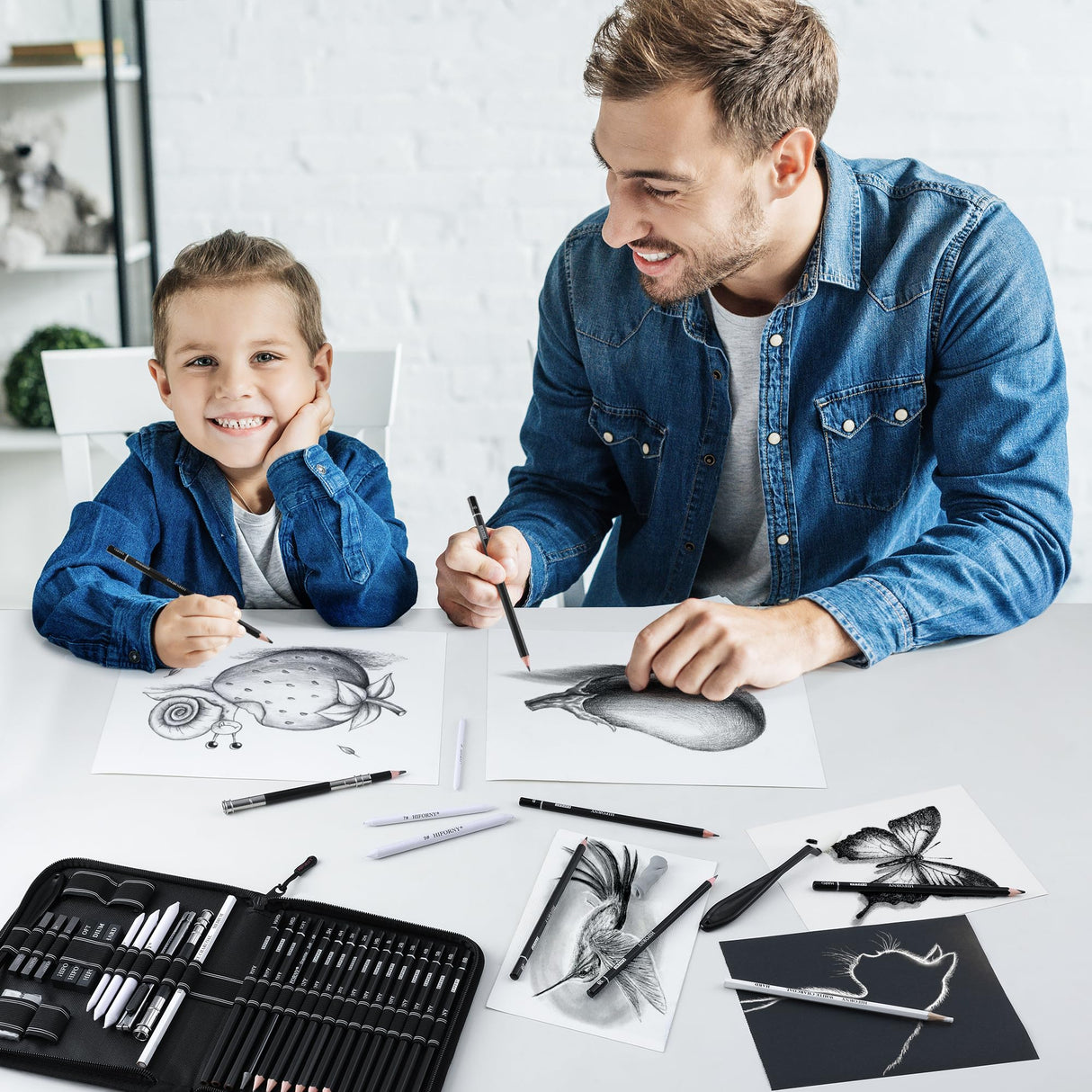 HIFORNY 42 PCS Drawing Set, Sketching Kit with Graphite & Charcoal Pencils, Blending Tools, Erasers & Accessories, Portable Zippered Travel Case for Artists & Beginners HIFORNY