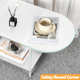White Coffee Tables for Living Room,2-Tier Small Coffee Table Industrial Modern Oval Center Table with Storage Shelf and Wood Tabletop,for Small Space,Home Office Shinoske