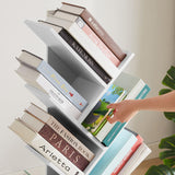 VECELO 7-Tier Tree Bookshelf with Drawer, Wooden Tree-Shaped Book Display Shelves for CDs/Magazines/Books, FreeStanding Geometric Bookcase Organizers for Home Office, Ivory White VECELO