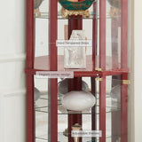 Eyisean Lighted Corner Curio Cabinet with Tempered Glass Doors and Shelves, 72" H Glass Display Cabinet with Curved Top Carving, Light Bulb Included, Rack for Liquor Storage and Living Room (Cherry) Eyisean