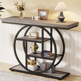 Tribesigns 41.3" Console Table, Industrial 4-Tier Sofa Table Entryway Table with Circle Base, Narrow Wood Accent Tables with Storage Shelves for Living Room, Hallway, Foyer, Gray Tribesigns