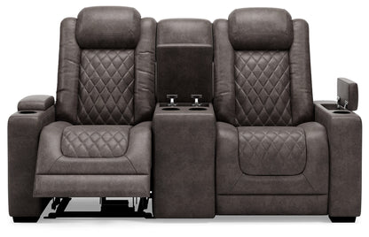 Signature Design by Ashley Hyllmont Power Reclining Loveseat with Center Console, Weathered Gray