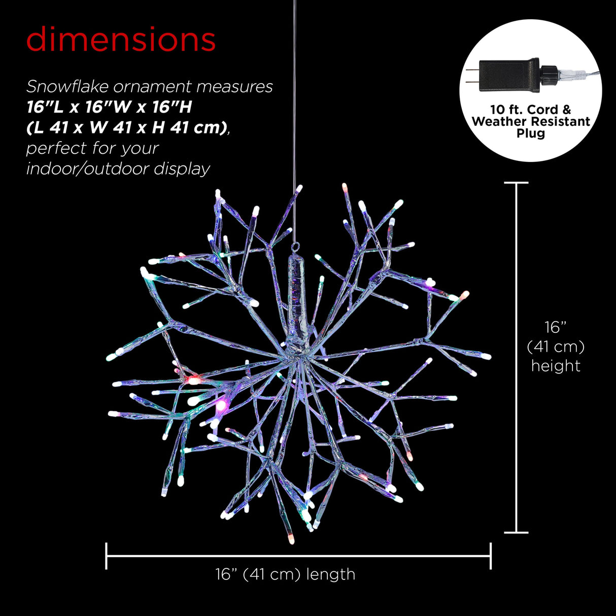 Alpine Corporation 16"H Indoor Holiday 3D Snowflake Hanging Ornament with LED Lights, Silver Alpine Corporation