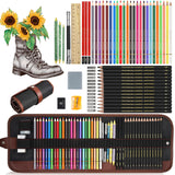 Sketching Drawing Art Pencil Kit-50 Piece Set with 24 Color Pencils for Adult Kid Coloring Books, 14 Graphite 3 Charcoal Erasers Etc., Artist Supplies Ideal for Adult, Kid,Student, Beginner Heshengping