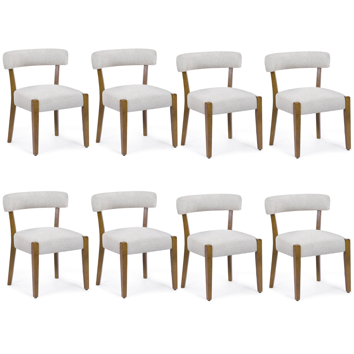 RNKSFX Wooden Dining Chairs Set of 8 Upholstered Kitchen & Dining Room Linen Fabric Chairs Mid Century Modern Dining Woven Chairs Low Back, Beige Fabric RNKSFX