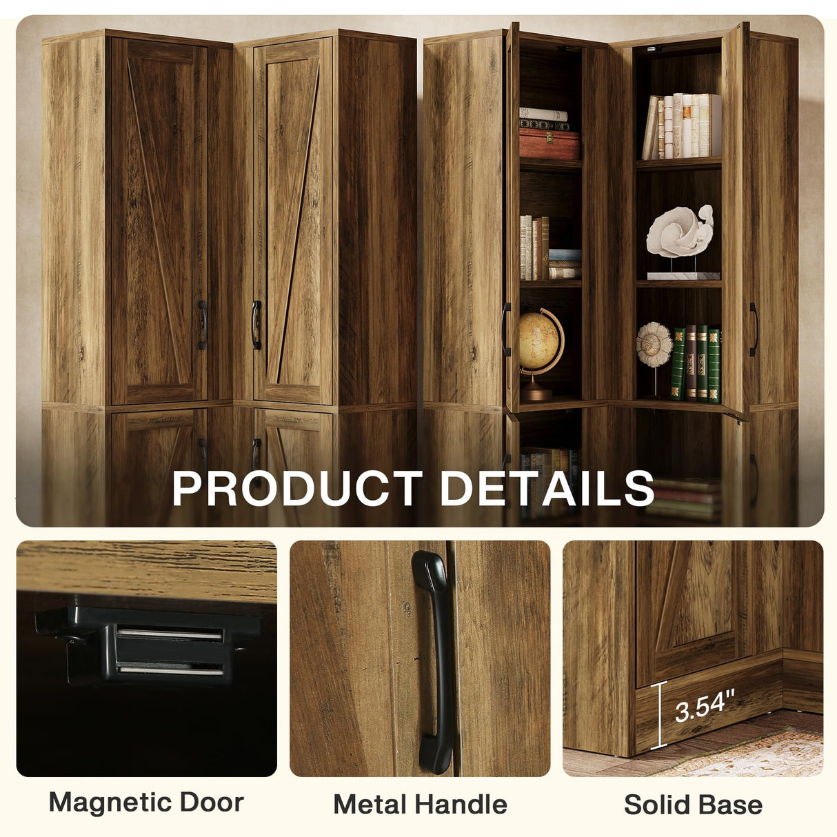 Tribesigns 70.8" Tall Corner Cabinet, Farmhouse Storage Cabinet with 4 Doors & 5 Storage Shelves, Wood Cupboard with Barn Door, Home Space Saver for Living Room, Kitchen, Laundry Room, Rustic Brown Tribesigns