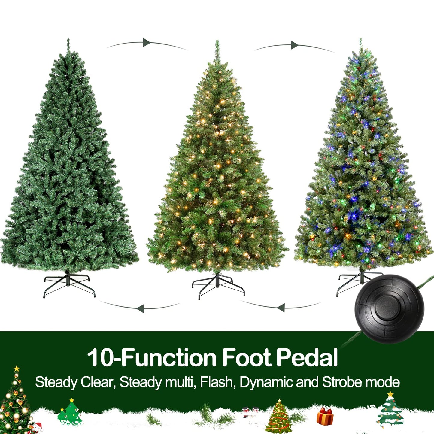 Hykolity 9 ft Prelit Christmas Tree, Artificial Christmas Tree with 600 Color Changing LED Lights, 2100 Tips, Metal Stand and Hinged Branches, 10 Color Modes