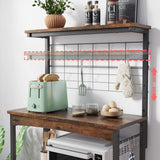 Bestier Bakers Racks with Storage Cabinet, Height-Adjustable 45" to 55" Microwave Stand for Kitchen with Wheels & Feet, Industrial Rolling Coffee Bar Shelf with 10 S-Hooks Rustic Brown Bestier