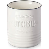 DOWAN 7.2″ Extra Large Kitchen Utensil Holder - Farmhouse Utensil Holder for Countertop - Ceramic Utensil Crock with Protection Cork Mat - Kitchen Decor & Housewarming Gift (White) DOWAN