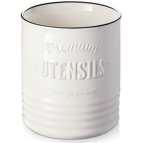 DOWAN 7.2″ Extra Large Kitchen Utensil Holder - Farmhouse Utensil Holder for Countertop - Ceramic Utensil Crock with Protection Cork Mat - Kitchen Decor & Housewarming Gift (White) DOWAN