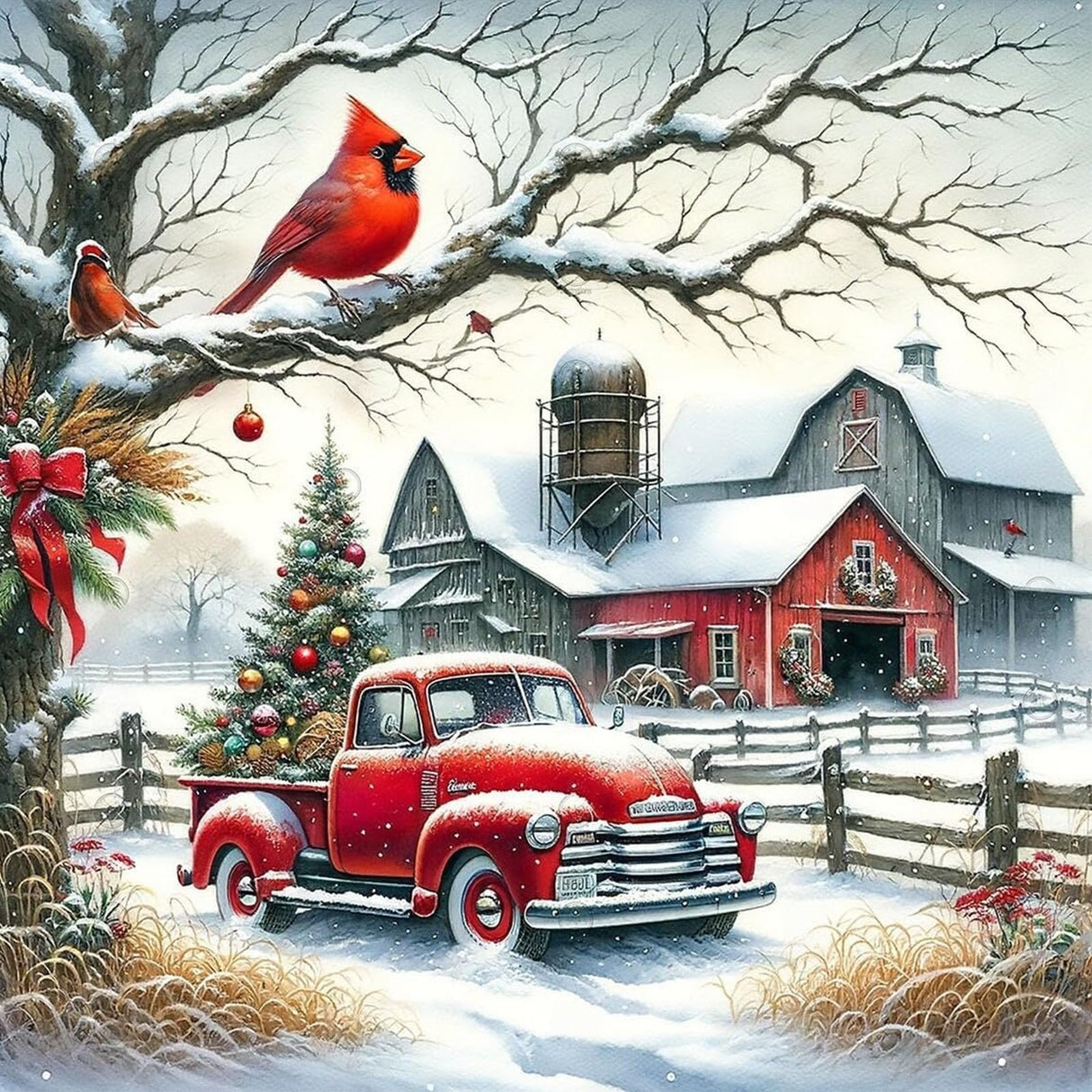 KTHOFCY 5D DIY Winter Landscape Diamond Painting Kits for Adults,Christmas Truck Full Drill Embroidery Cross Stitch Crystal Rhinestone Paintings Pictures Arts Wall Decor Painting Dots Kits 14X14 inch KTHOFCY