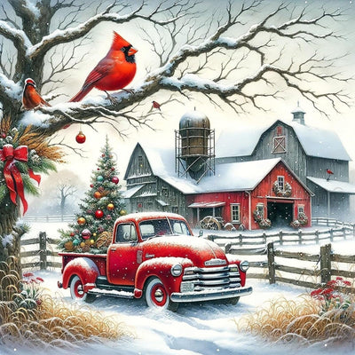 KTHOFCY 5D DIY Winter Landscape Diamond Painting Kits for Adults,Christmas Truck Full Drill Embroidery Cross Stitch Crystal Rhinestone Paintings Pictures Arts Wall Decor Painting Dots Kits 14X14 inch