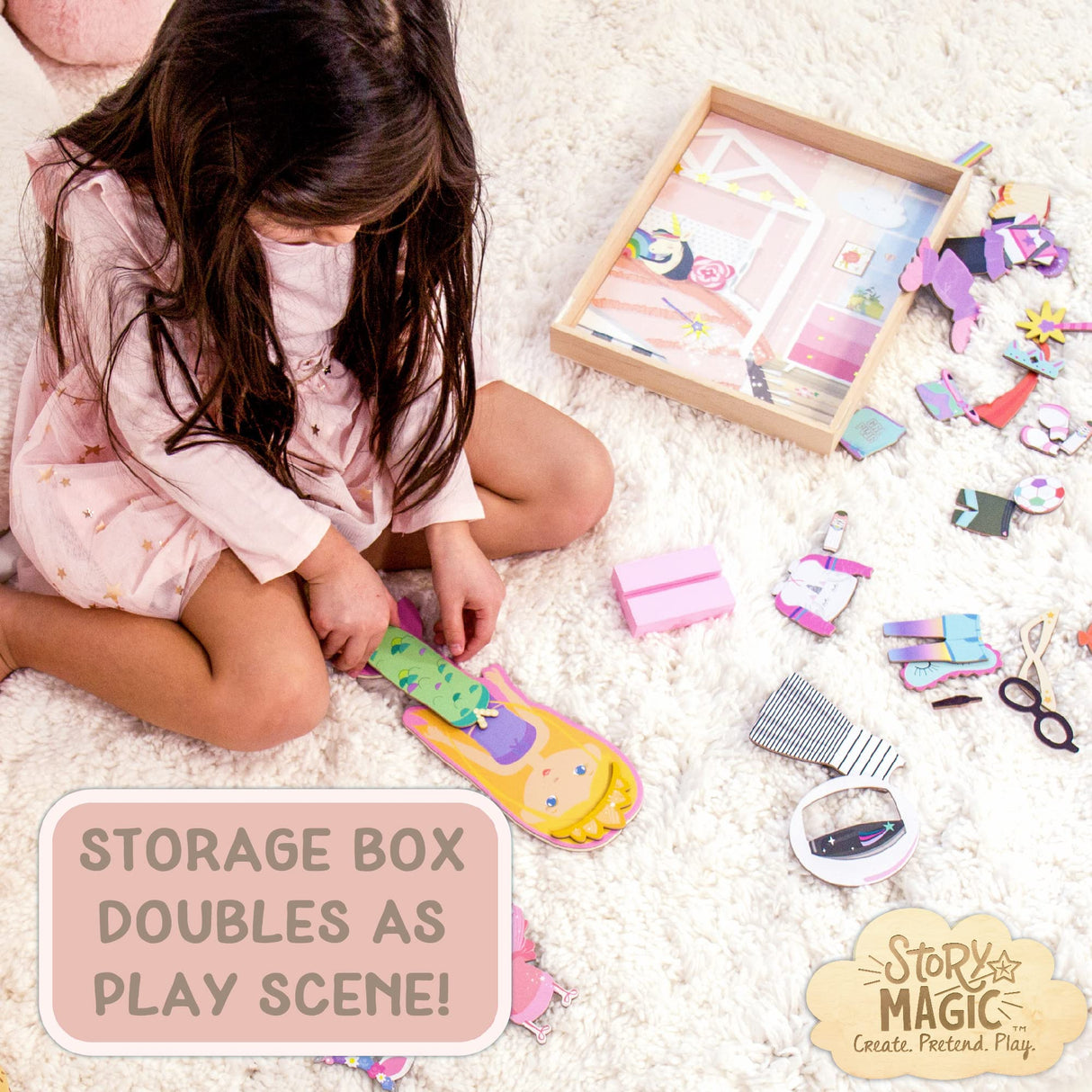 Story Magic Wooden Dress-Up Doll by Horizon Group USA, Dress Up Magnetic Wood Double Sided Doll, Over 40 Outfit and Accessory Pieces, Creative Pretend Play, Perfect for Ages 4+ Horizon Group USA