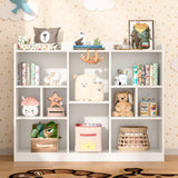 Vabches Kids Cube Bookshelf & Toy Storage Organizer, 3 Tier 10 Storage Cubes with Adjustable Shelf, White Wood Horizontal Cube Bookcase, Book Toy Display Cube Shelf for Kids Room Bedroom Nursery Vabches