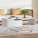 DIYART White Coffee Table, Mid Century Modern Coffee Table with Drawer & Shelf, 39'' Wooden Simple Console Table for Living Room DIYART