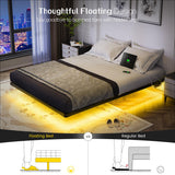 OLEVS Queen Size Floating Bed Frame with Smart LED Lights and Charging Station - Modern Metal Design, Easy Assembly, No Box Spring Required OLEVS