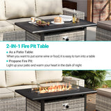 Muphyers 10-Piece Outdoor Patio Furniture Set with Rocking Swivel Chair, PE Wicker Rattan Sectional Sofa Patio Conversation Set with 55,000 BTU Fire Pit Table & Coffee Table, White Muphyers