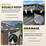 EROMMY 12'*16' Sunroom, with Front Door, Side Entrance, Galvanized Steel Double Top, Wood Grain Appearance, Aluminum Alloy Frame, Solarium Backyard Sun Room EROMMY