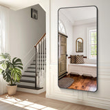 BONEWEI 72x36 inch Large Bathroom Mirror,Black Rectangle Mirror,Wall Mounted Bathroom Frame Vanity Mirror with Round Corner for Bedroom Living Room,Entryway Hangs Horizontal or Vertical BONEWEI