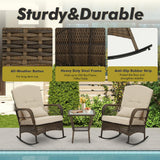 3 Piece Rocking Bistro Set Wicker Outdoor Patio Chairs Rattan Conversation Sets with Coffee Table for Patio, Porch, Backyard, Balcony, Poolside and Garden (Beige) Generic