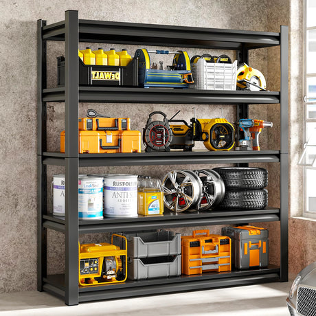 59" W Garage Shelving Unit, Garage Storage Shelves 3000LBS Heavy Duty Shelving, Adjustable 5 Tier Metal Shelving Utility Shelf, Storage Rack for Industrial, Warehouse, Basement (19.6" D*59" W*72" H) IYANEN