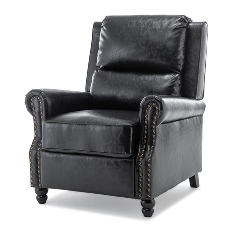 UIXE Pushback Recliner Chairs Set of 2, PU Leather Armchair Push Back Accent Chair, Rivet Trim Club Chair Home Theater Overstuffed Single Sofa Reading Seat for Living Room, Black UIXE