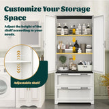 71" Tall Farmhouse Kitchen Pantry Cabinet with Barn Doors and 2 Drawers,Kitchen Storage Cabinets with Adjustable Shelves,Storage Cabinet with Doors and Shelves for Dining Room,Living Room,Bathroom Kelueo