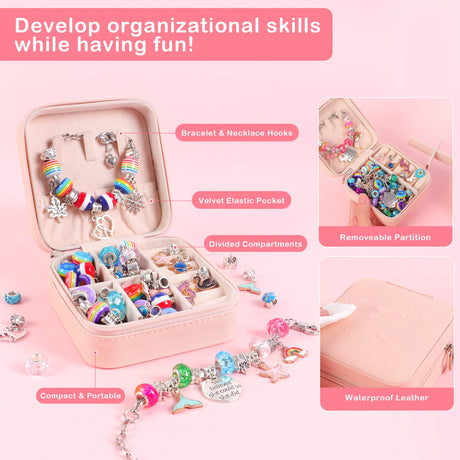 ELLENER Girls Bracelet Making Kit,A Perfect Birthday Gifts for girls age 6 7 8 9 10,Jewelry Making Kit with Jewelry Box,Fun and Easy to Make,Cute Sparkling that Inspires Creativity and Self-Expression ELLENER