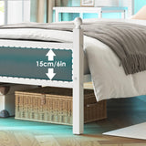 Fixwal Twin Bed Frame with Charging Station, Metal Bed Frame with Port and Outlet, White Fixwal