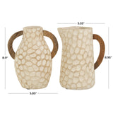 Deco 79 Paper Mache Decorative Vase Honeycomb Inspired Jug Centerpiece Vases with Brown Wooden Handles, Set of 2 Flower Vases for Home Decoration 6" W,9" H, Beige Deco 79