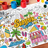 43.3x31.5" Summer Coloring Poster with Picture, Giant Summer Time Painting Poster, Large Coloring Tablecloth for Classroom Home Birthday Party Supplies Favor Nicime