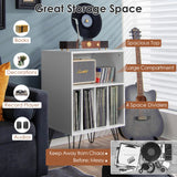 Giantex Record Player Stand, White Turntable Stand Holds up to 150 Albums, Mid-Century Vinyl Storage Cabinet Table with Metal Legs, Record Player Holder End Table for Bedroom Living Room Giantex